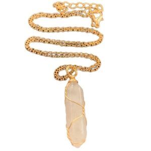White Pink Hexagon Stone Pendant Necklace on Gold Tone Chain – Calm Energy